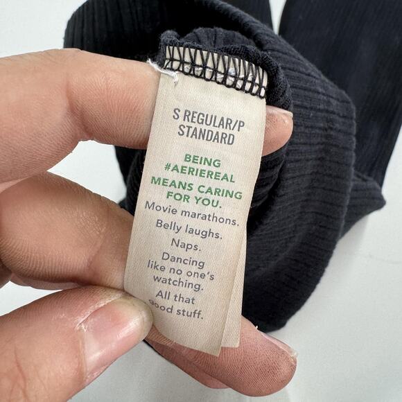 Aerie Pants Womens Small Black Ribbed Flare Bell Bottom Stretch Lounge Yoga - Picture 4 of 8